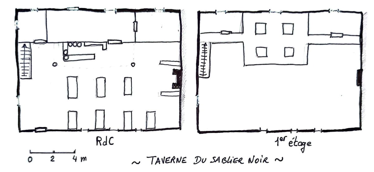 Plan de la taverne du Sablier Noir